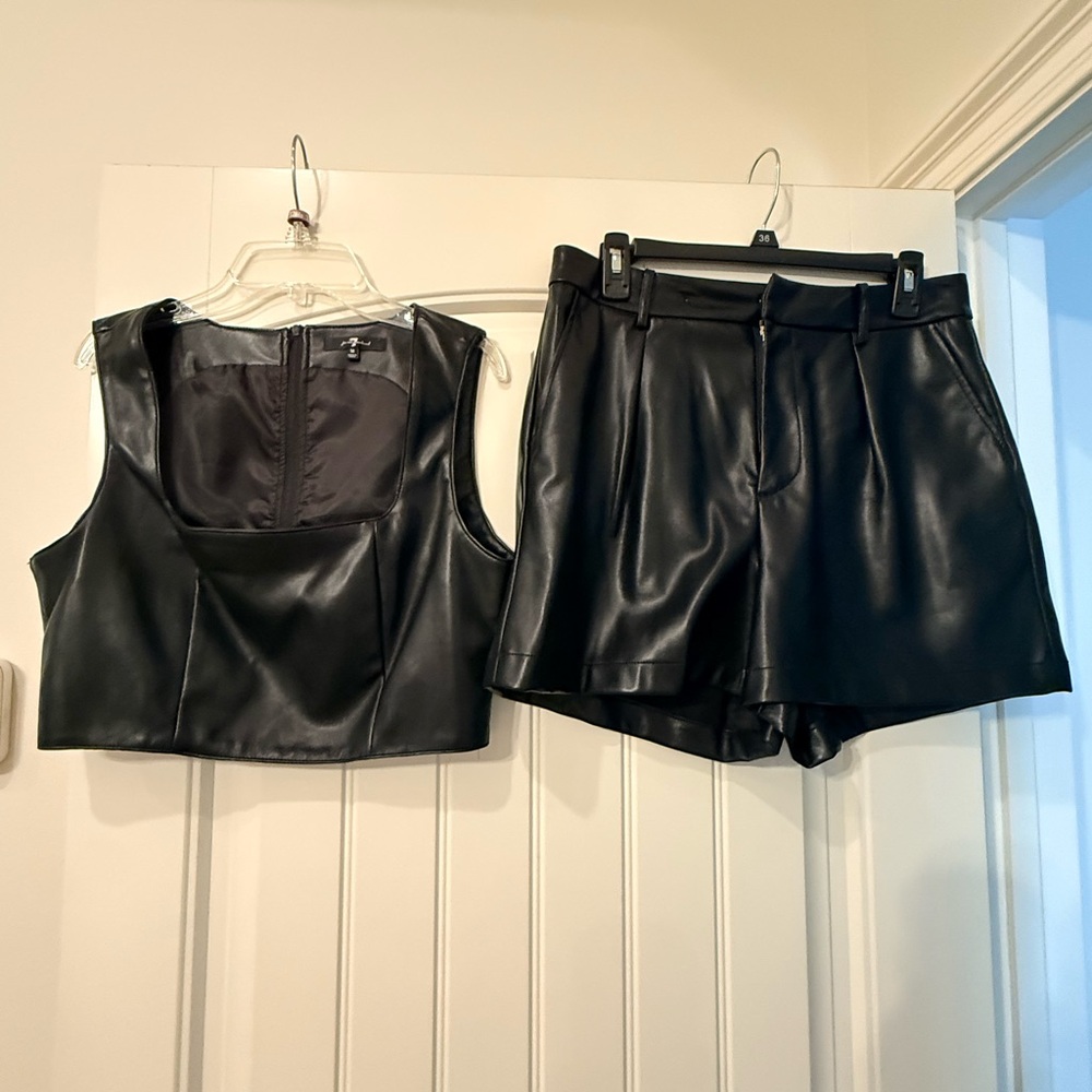 7 For All Mankind Black High Waist Faux Leather Shorts